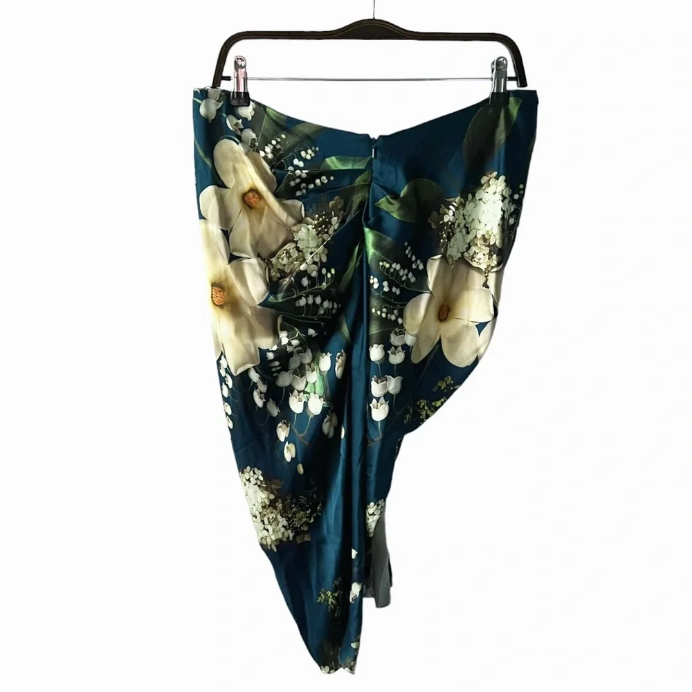 Vera Wang Navy Blue Floral Midi Skirt